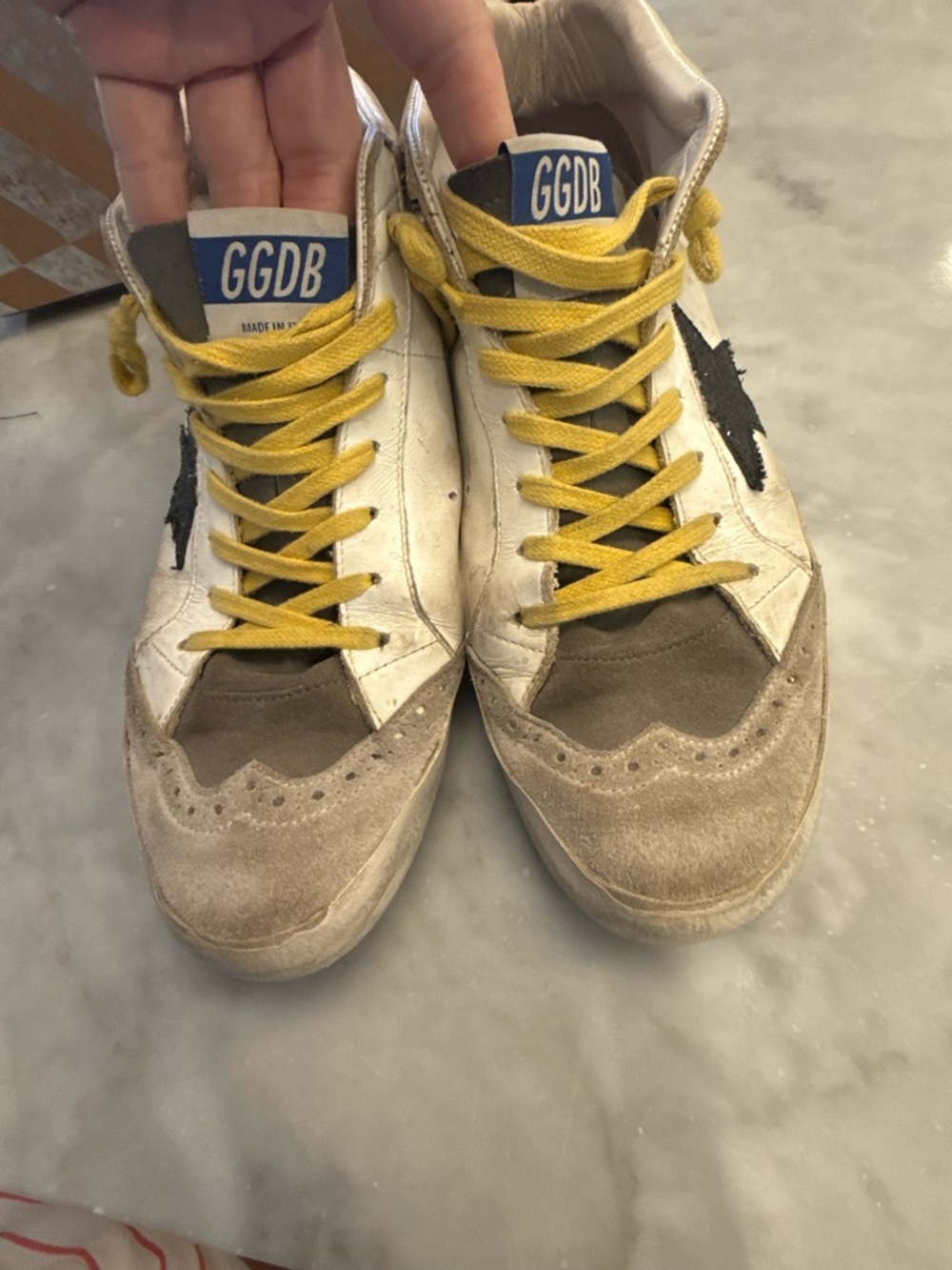 100% Authentic Golden Goose White, Gray and Yellow Sneakers w/ Yellow Laces - Picture 6 of 16